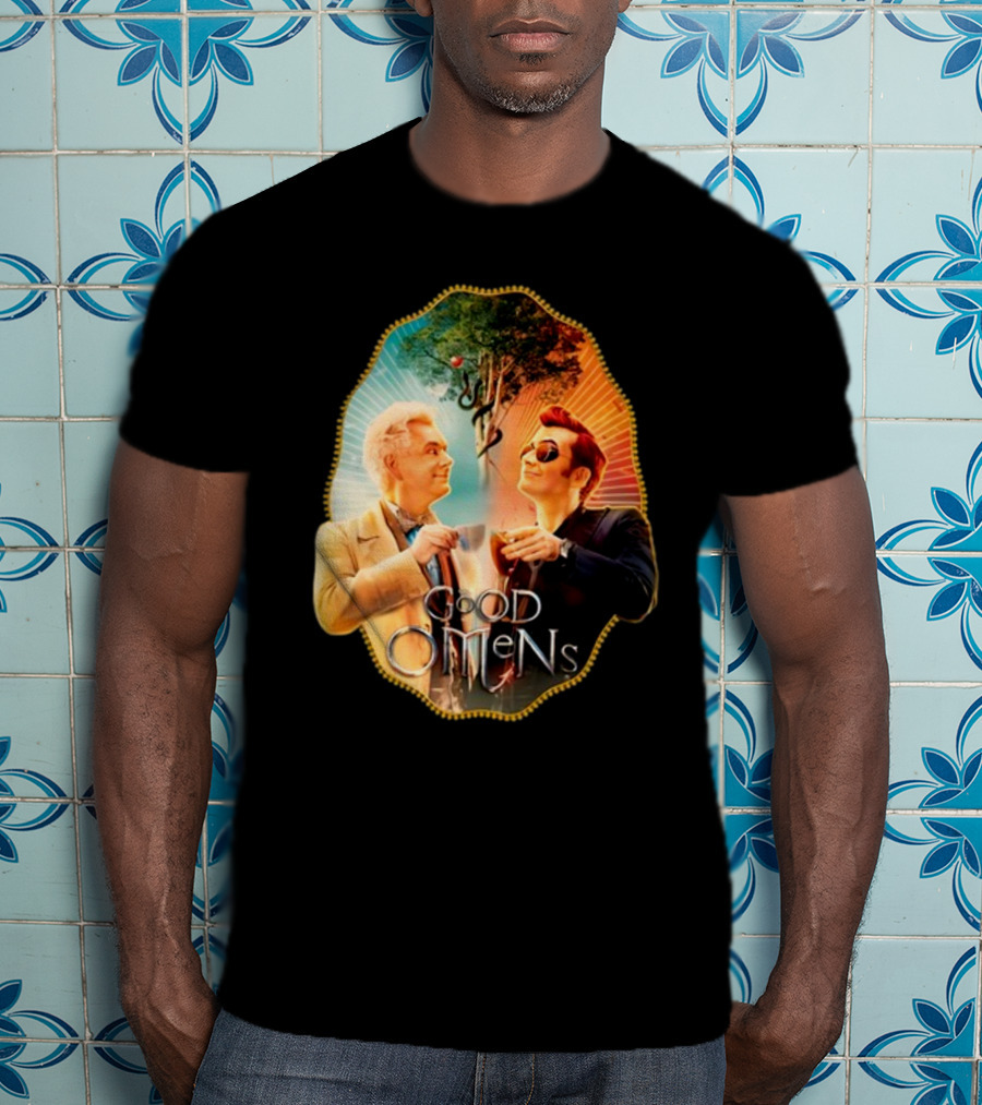 Good Omens A Toast To The World With Angel And Demon Under Tree T-Shirt