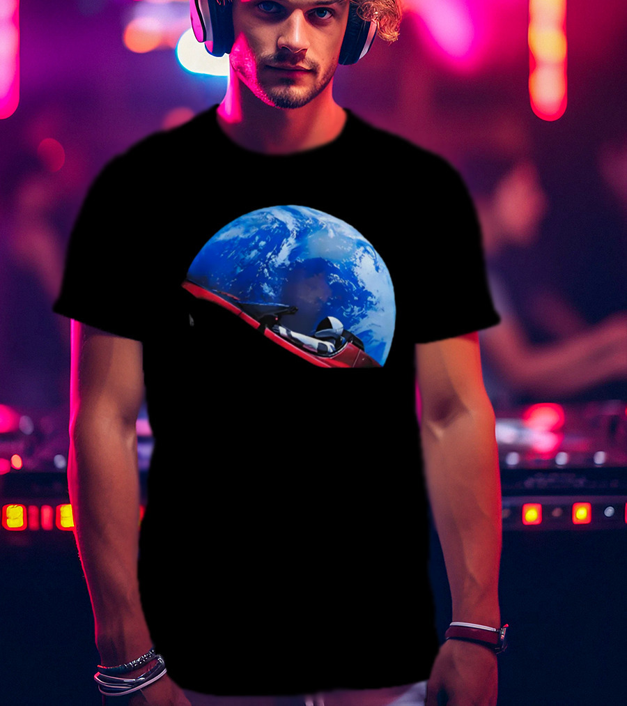 Spacex Starman In Tesla Roadster Orbiting Earth T-Shirt