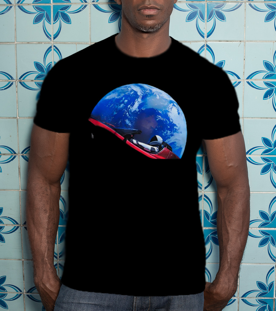 Spacex Starman In Tesla Roadster Orbiting Earth T-Shirt