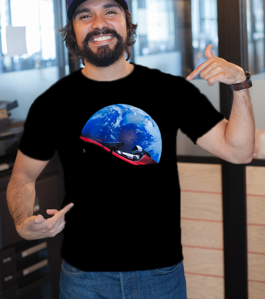 Spacex Starman In Tesla Roadster Orbiting Earth T-Shirt