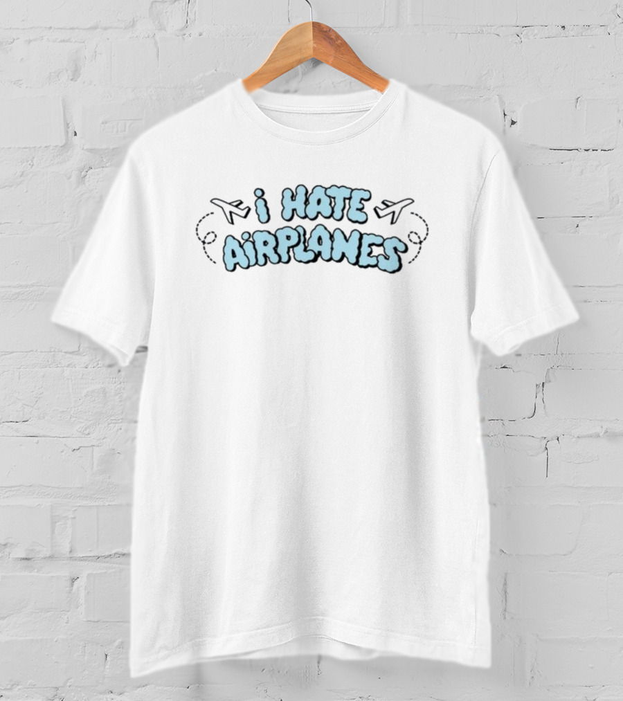 I Hate Airplanes With Plane Icons And Cloud Letters T-Shirt