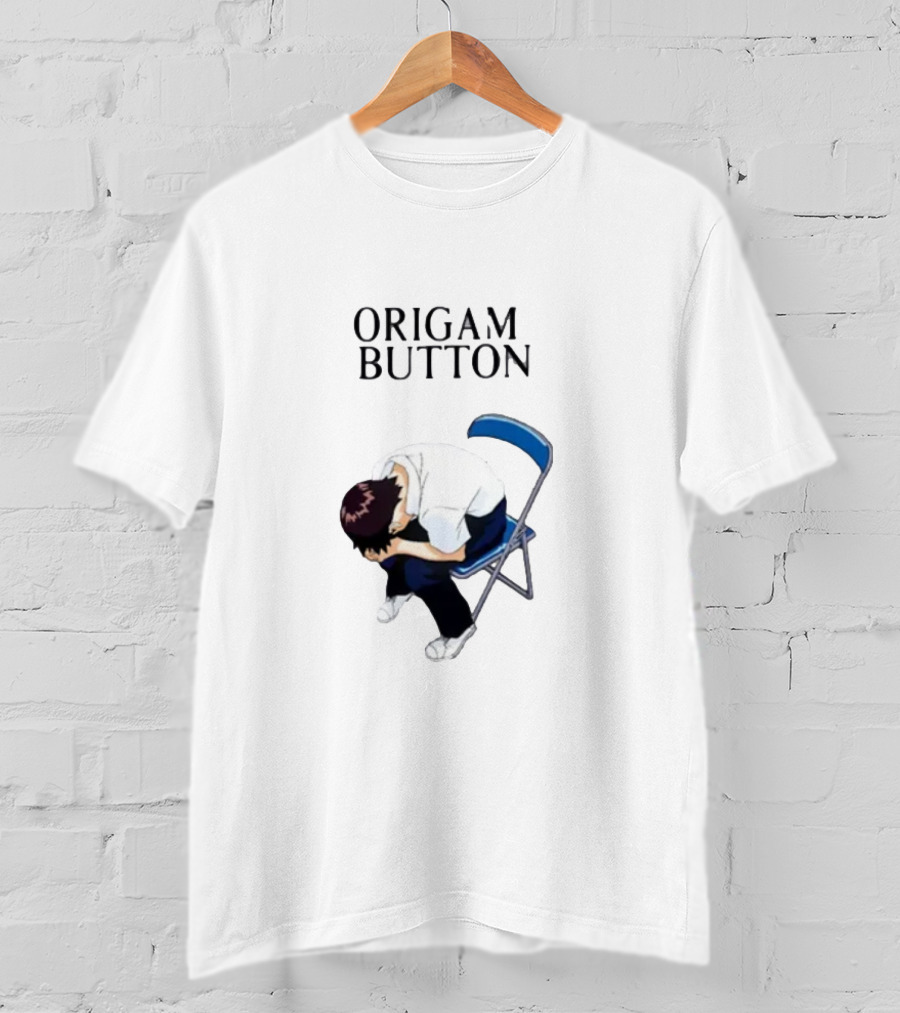 Origami Button Melancholic Anime Character On Folding Chair T-Shirt