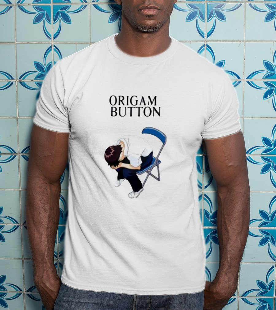 Origami Button Melancholic Anime Character On Folding Chair T-Shirt
