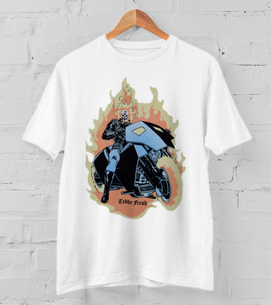 Teddy Fresh Tf X Marvel Ghost Rider Uv Activated Flames Motorcycle T-Shirt