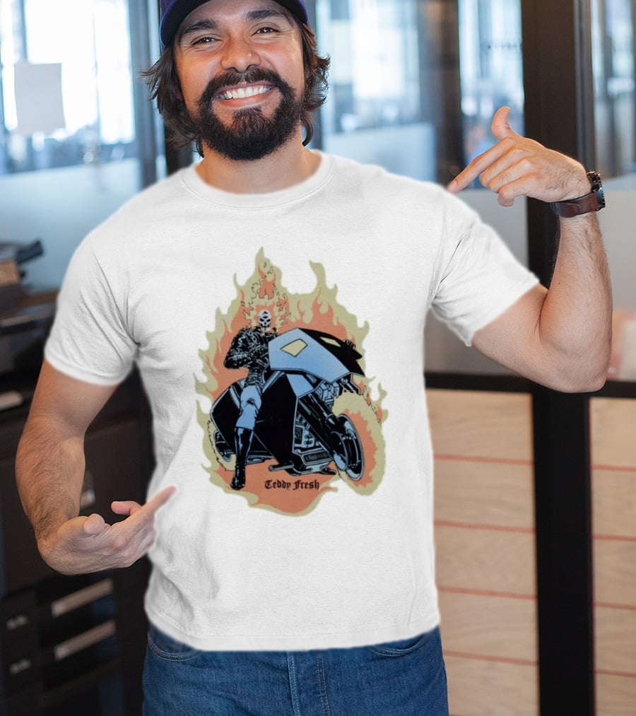Teddy Fresh Tf X Marvel Ghost Rider Uv Activated Flames Motorcycle T-Shirt