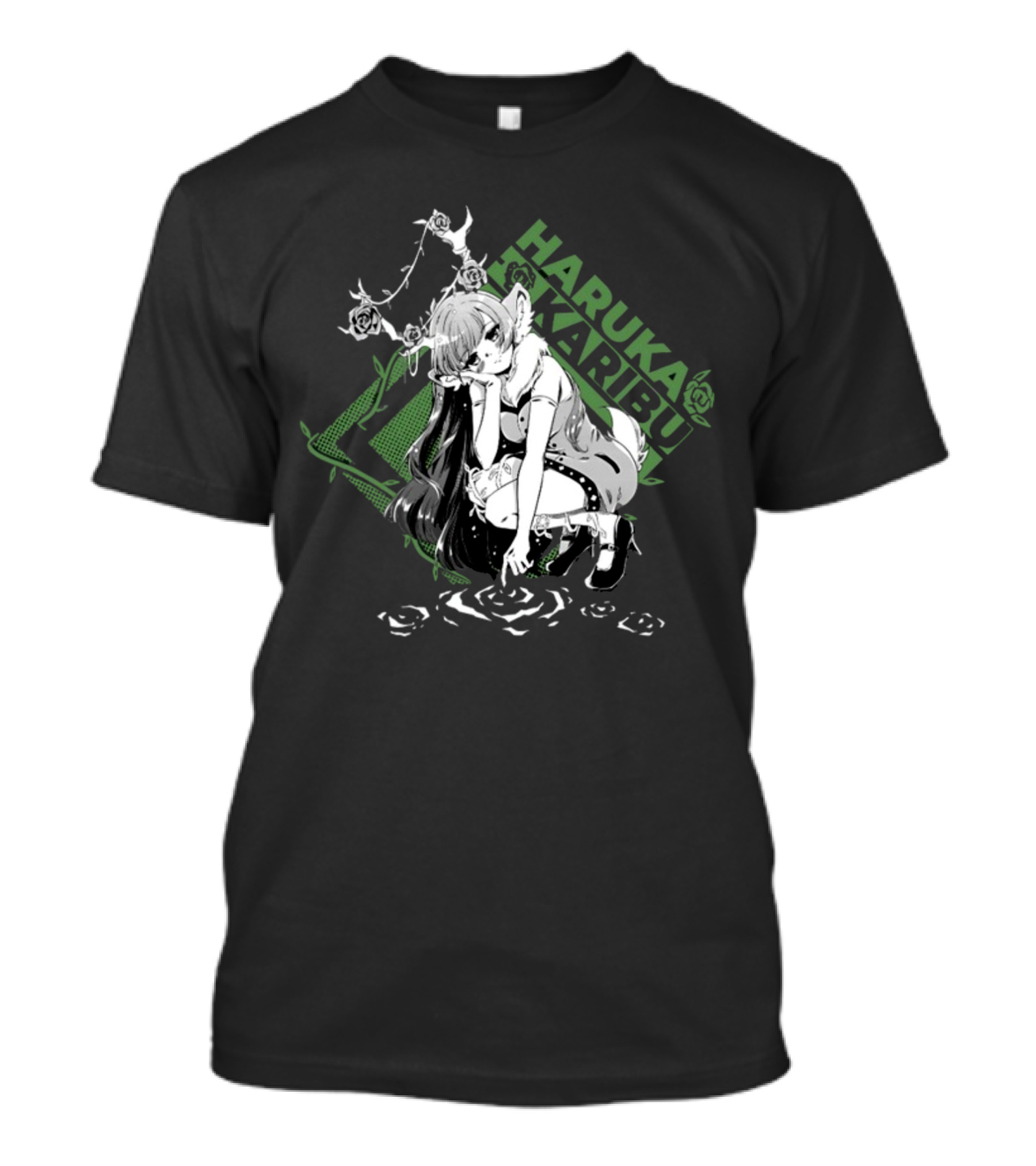 HARUKA KARIBU Manga Style Girl With Deer Antlers And Roses T-Shirt