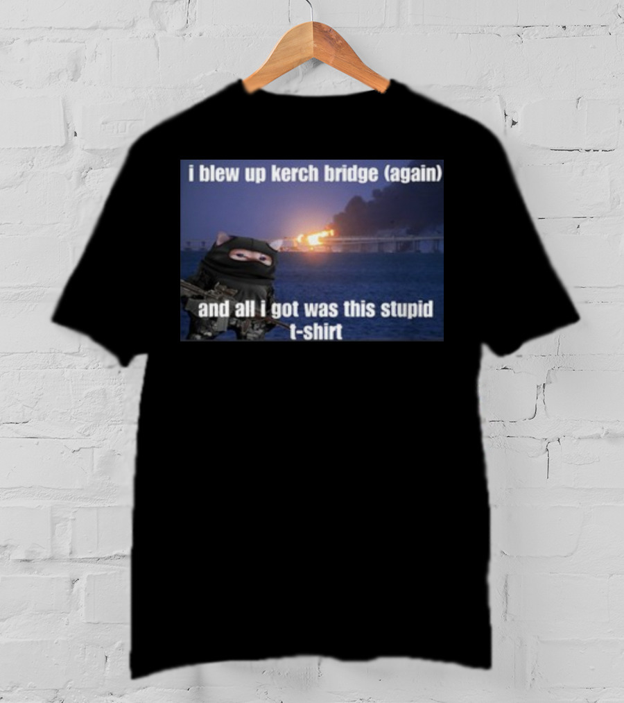 I Blew Up Kerch Bridge Again All I Got Was This Stupid T-Shirt Cat Soldier Explosion T-Shirt