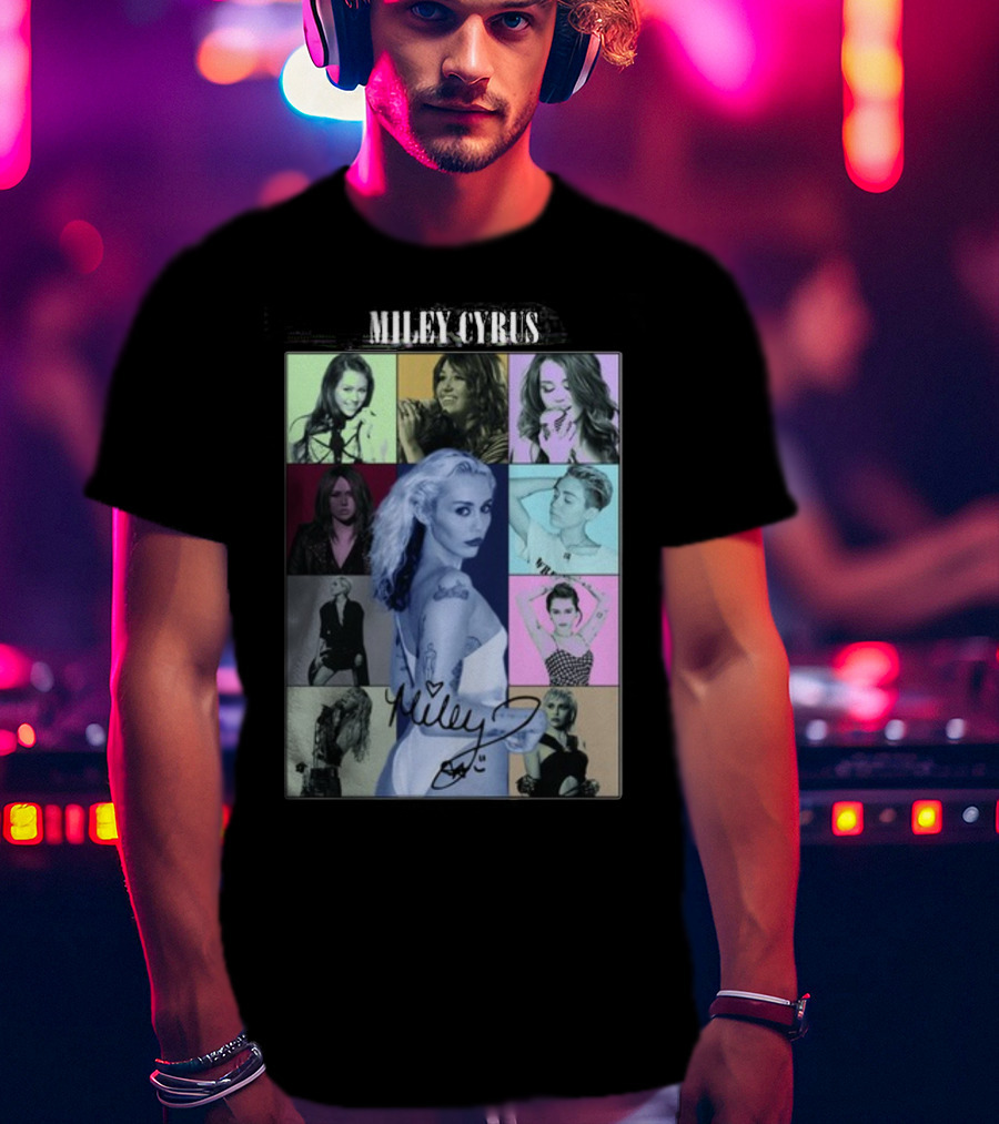 Miley Cyrus Collage With Autograph And Eras Tour T-Shirt