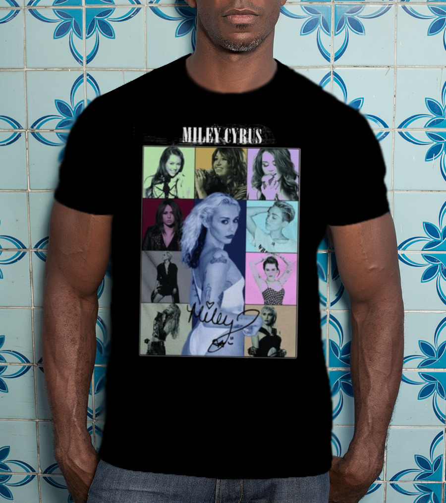 Miley Cyrus Collage With Autograph And Eras Tour T-Shirt