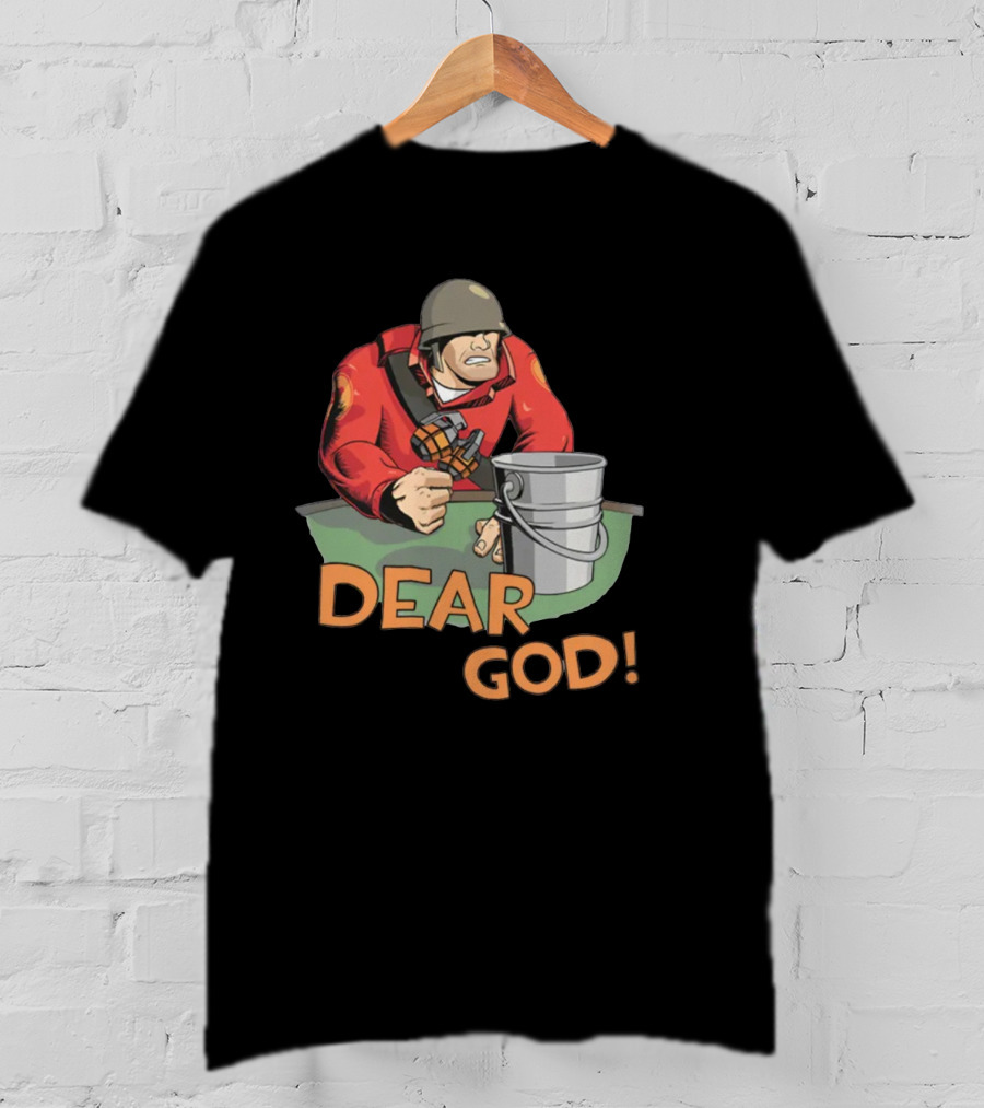 Team Fortress 2 Soldier Red Outfit With Grenade And Bucket Dear God T-Shirt