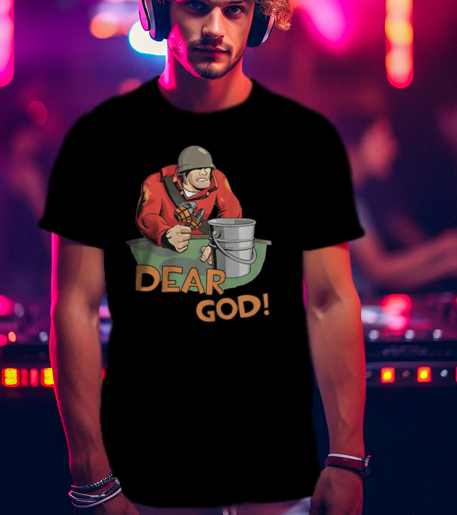 Team Fortress 2 Soldier Red Outfit With Grenade And Bucket Dear God T-Shirt