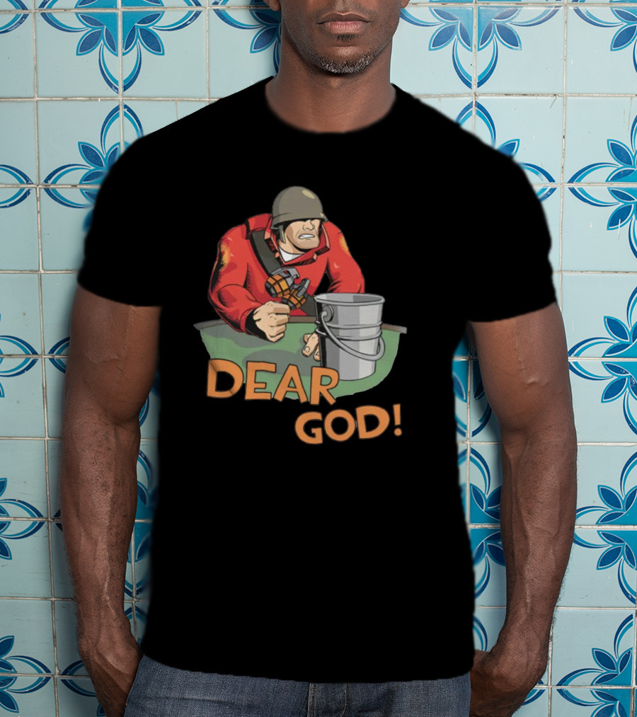 Team Fortress 2 Soldier Red Outfit With Grenade And Bucket Dear God T-Shirt