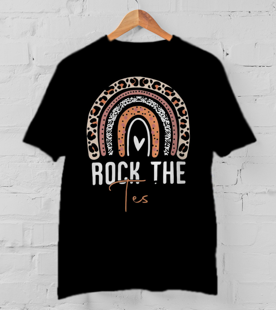 Rock The Test Day Teacher Leopard Print Rainbow T-Shirt