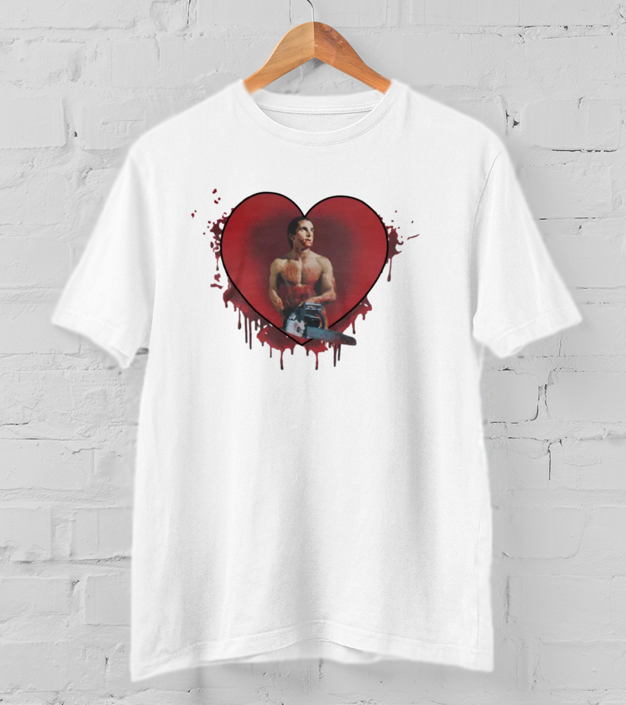 Christian Bale American Psycho Chainsaw Heart T-Shirt