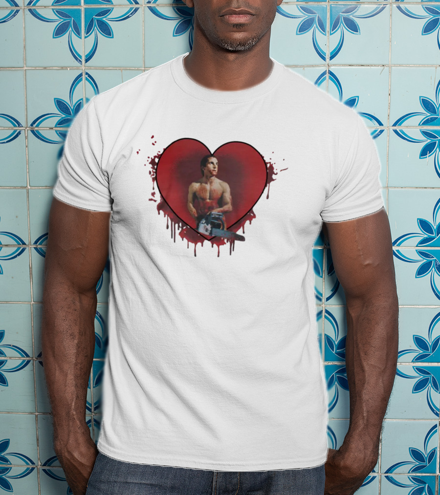Christian Bale American Psycho Chainsaw Heart T-Shirt