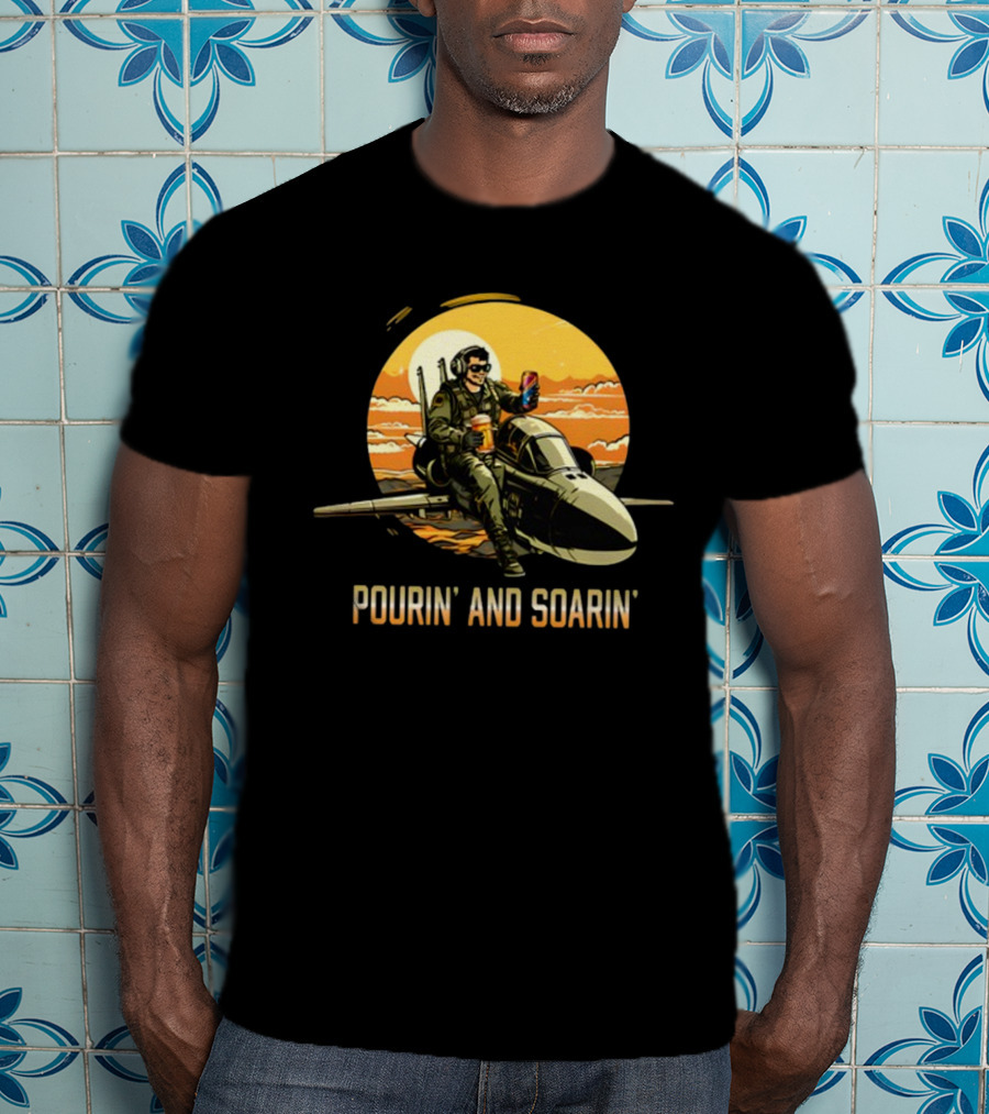 Pourin And Soarin Pilot With Drinks On Jet T-Shirt