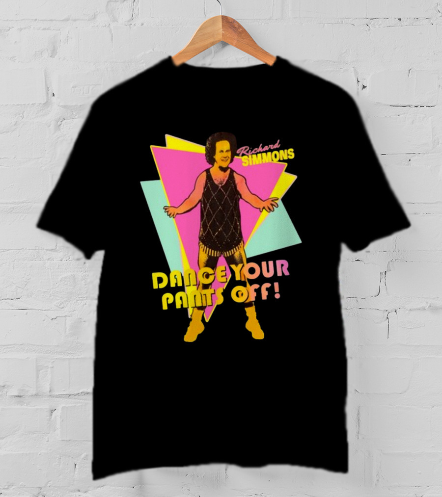 Richard Simmons Dance Your Pants Off Vintage Workout Retro Neon Triangles T-Shirt