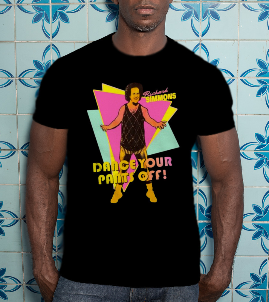 Richard Simmons Dance Your Pants Off Vintage Workout Retro Neon Triangles T-Shirt