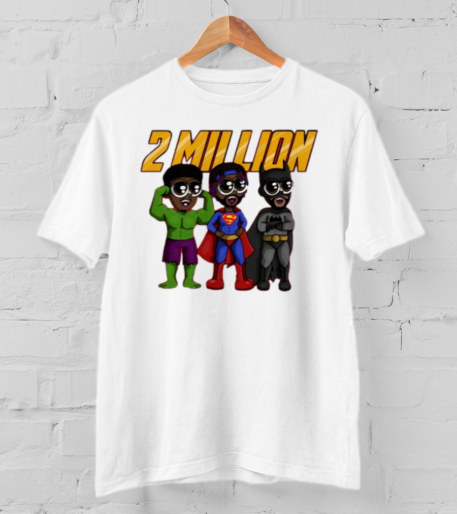 2 Million Superhero Celebration With Hulk Superman And Batman Characters T-Shirt