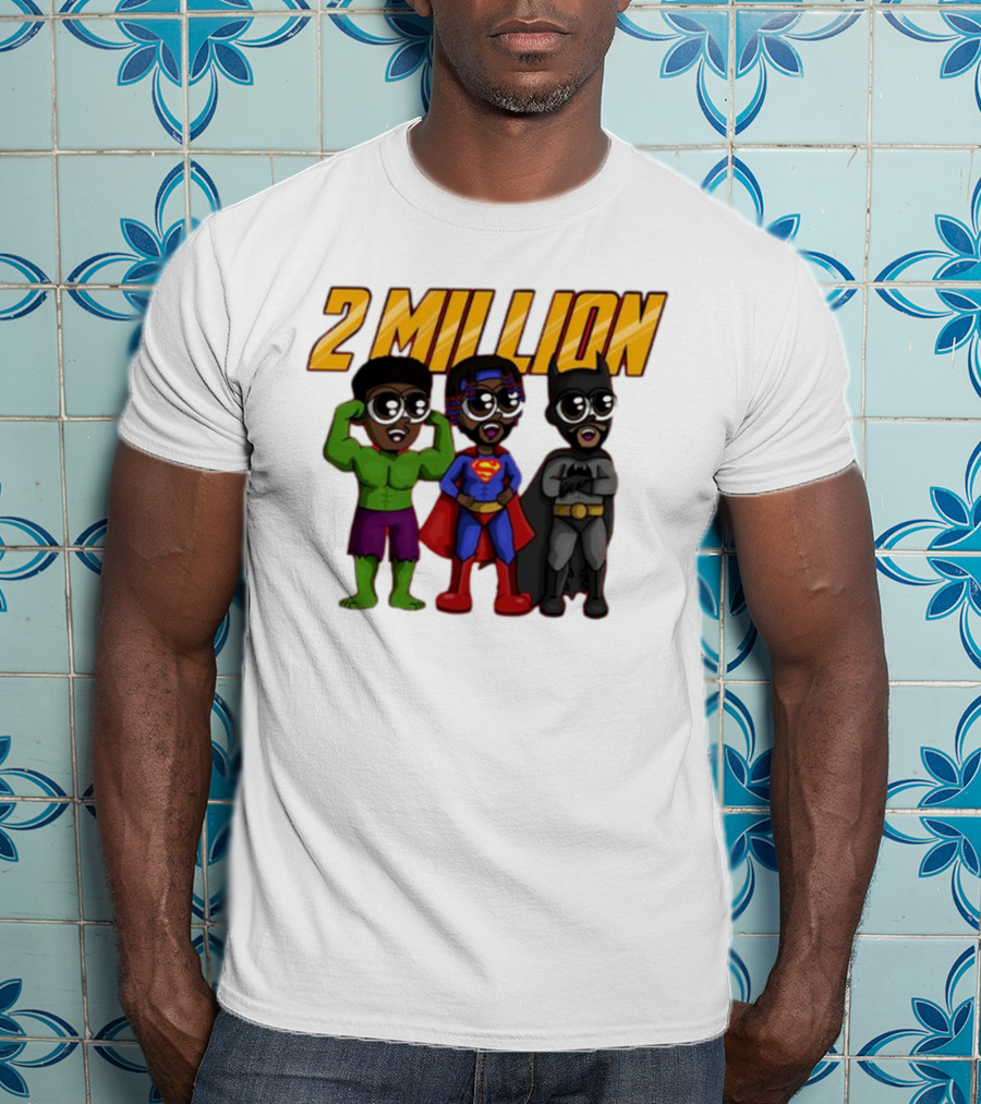 2 Million Superhero Celebration With Hulk Superman And Batman Characters T-Shirt