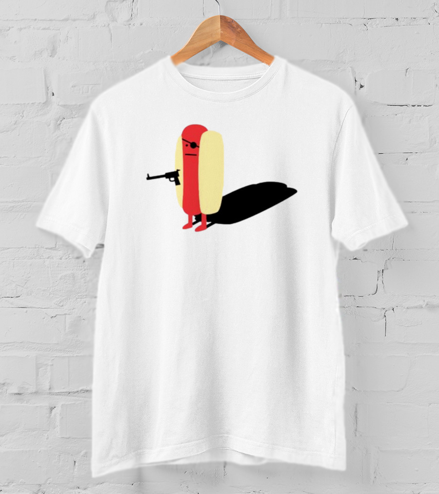 Melody Of Puns Diabolical Hot Dog With Smoking Gun And Eyepatch T-Shirt