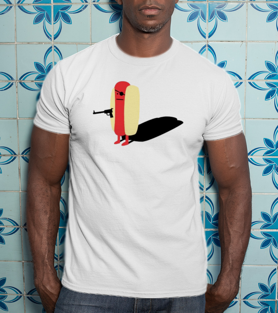 Melody Of Puns Diabolical Hot Dog With Smoking Gun And Eyepatch T-Shirt