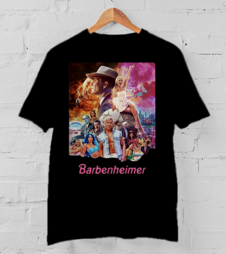 Barbenheimer Explosive Vintage Mashup In Vibrant Retro Style With Iconic Characters T-Shirt
