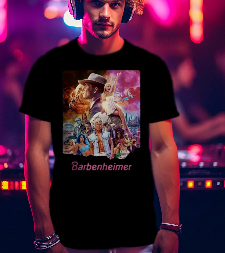 Barbenheimer Explosive Vintage Mashup In Vibrant Retro Style With Iconic Characters T-Shirt