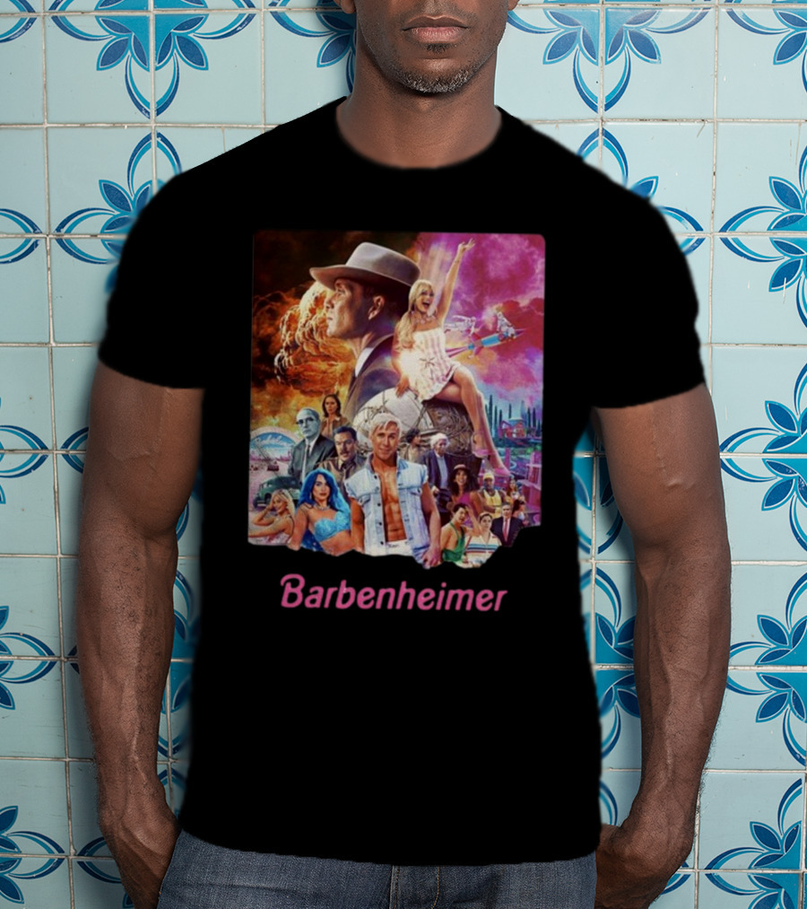 Barbenheimer Explosive Vintage Mashup In Vibrant Retro Style With Iconic Characters T-Shirt