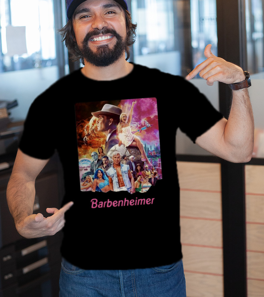 Barbenheimer Explosive Vintage Mashup In Vibrant Retro Style With Iconic Characters T-Shirt