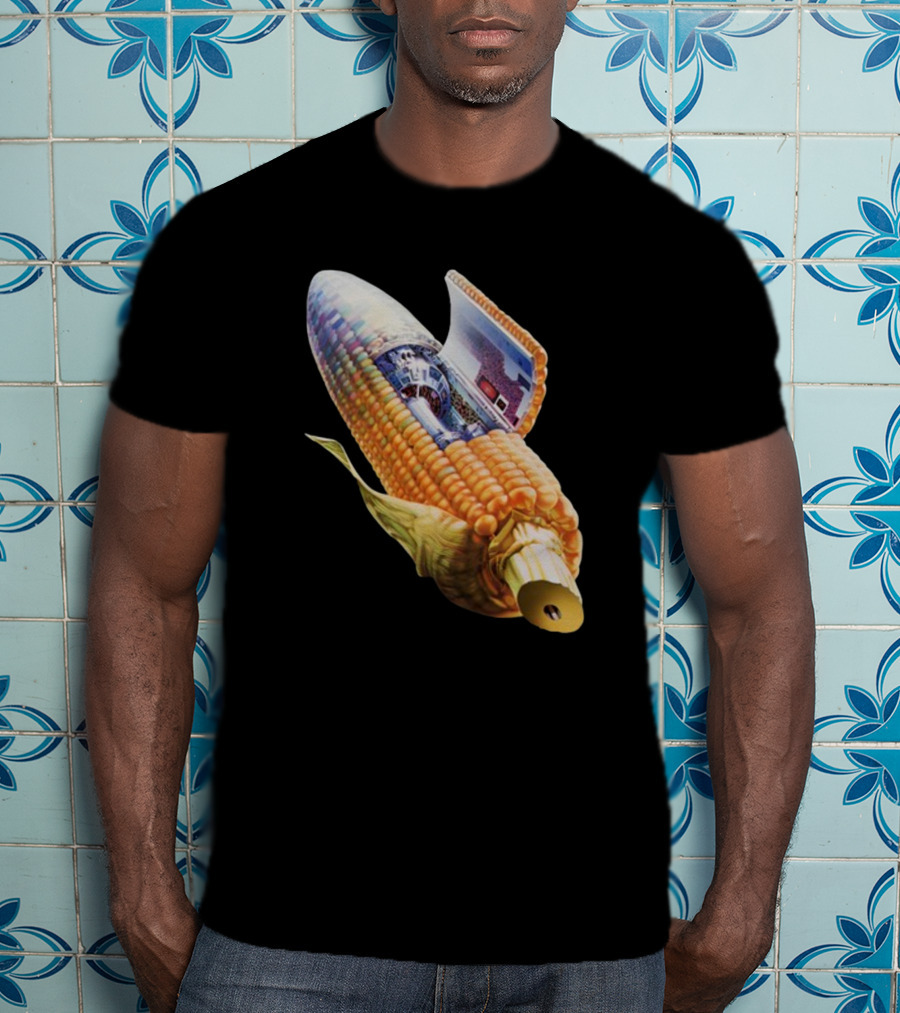 70s Sci-Fi Corn Grass Spacecraft Hybrid T-Shirt