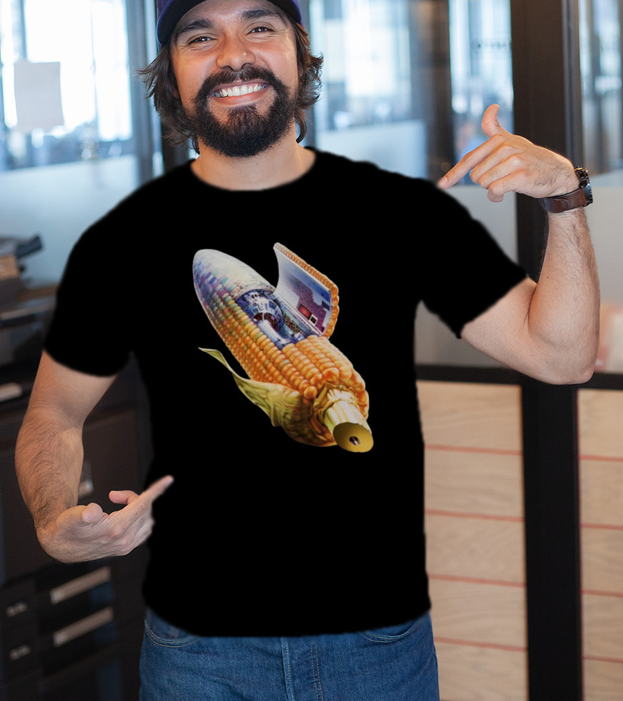 70s Sci-Fi Corn Grass Spacecraft Hybrid T-Shirt