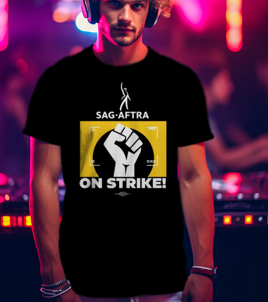 SAG-AFTRA On Strike Logo With Fist Symbol And Yellow Background T-Shirt
