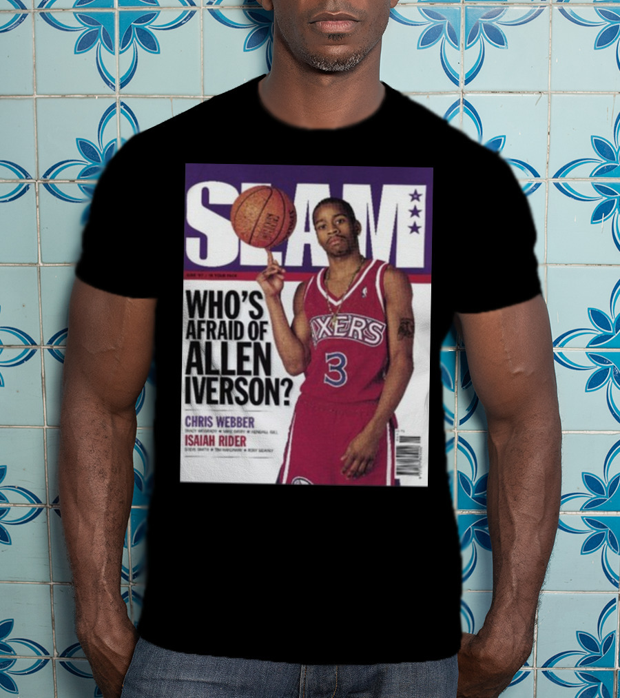 Slam Magazine Cover: Allen Iverson In Sixers Jersey With Who's Afraid Of Allen Iverson Headline T-Shirt
