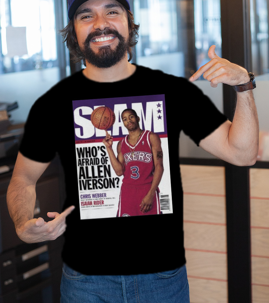 Slam Magazine Cover: Allen Iverson In Sixers Jersey With Who's Afraid Of Allen Iverson Headline T-Shirt