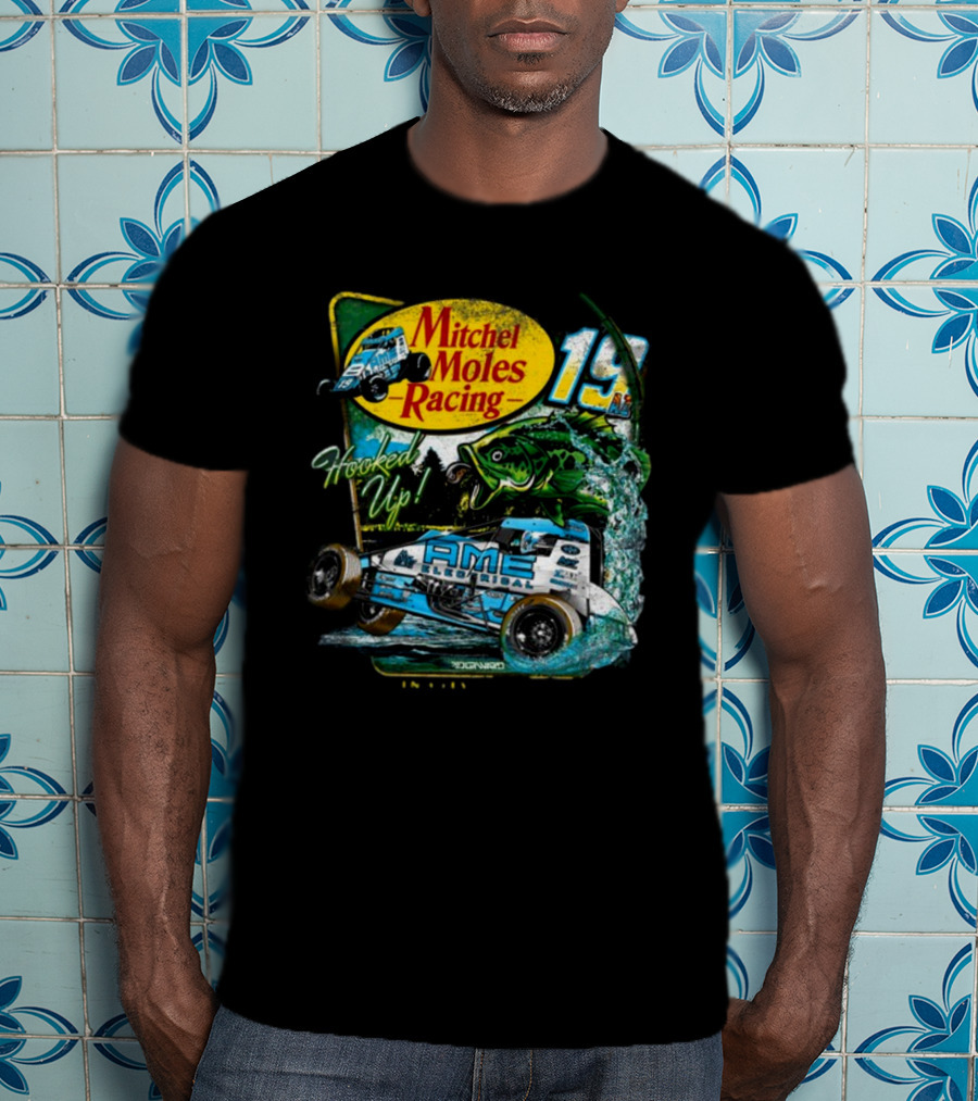Mitchel Moles Racing 19 Hooked Up Raisin City California Sprint Car Bass Fishing T-Shirt