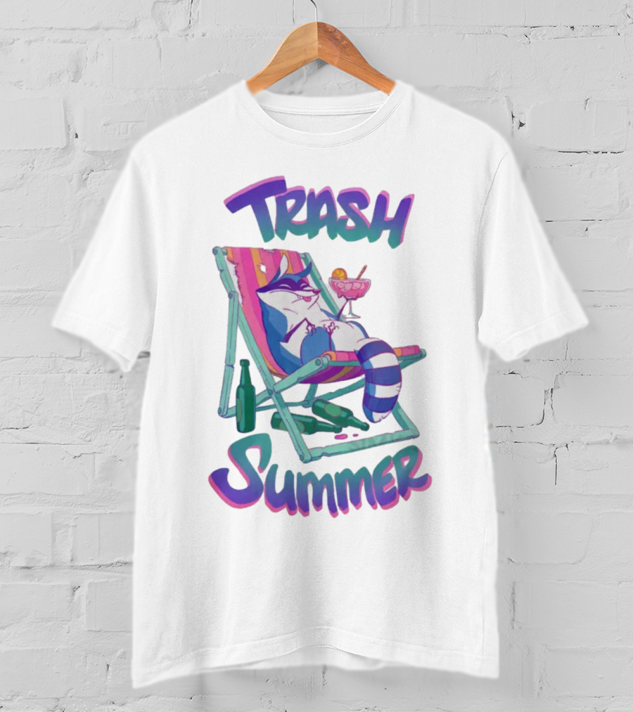 Trash Summer Raccoon Relaxing With Drink T-Shirt