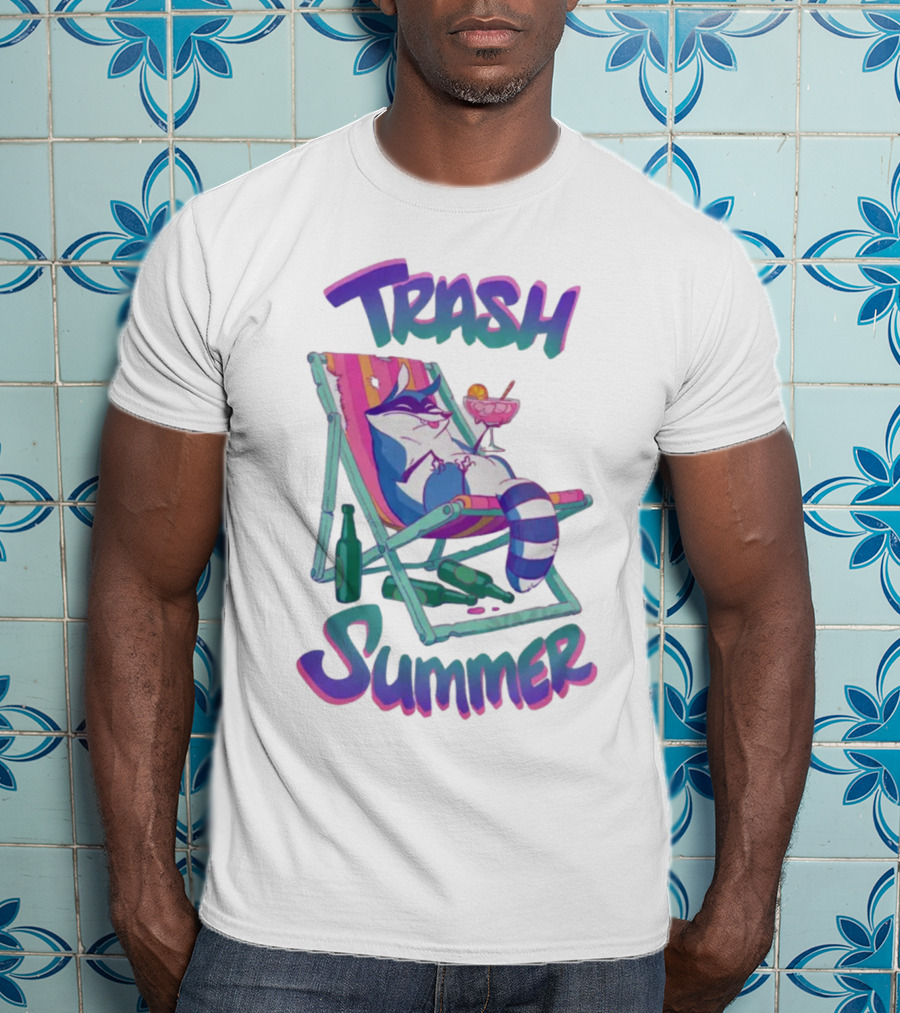 Trash Summer Raccoon Relaxing With Drink T-Shirt