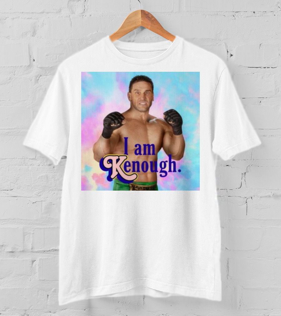 Brogan Ken Shamrock I Am Kenough Boxer Gloves Blue Pink Background T-Shirt