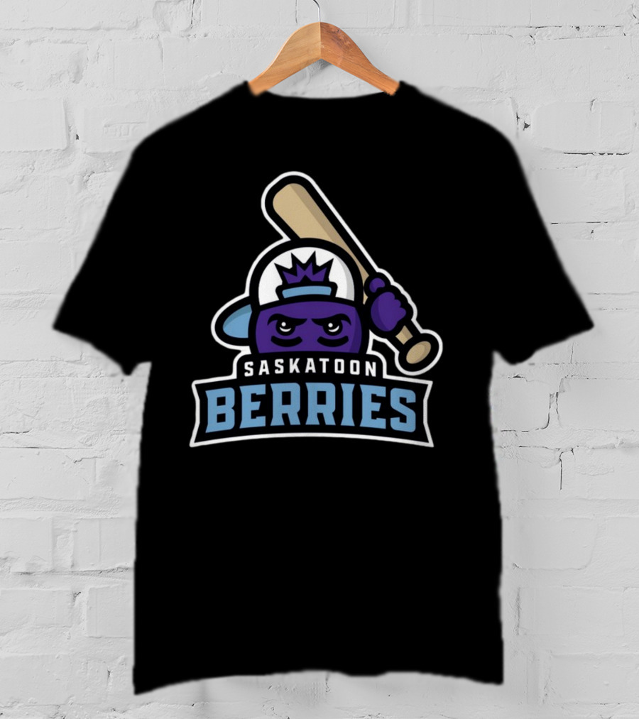 Saskatoon Berries Baseball Mascot With Crown And Bat T-Shirt