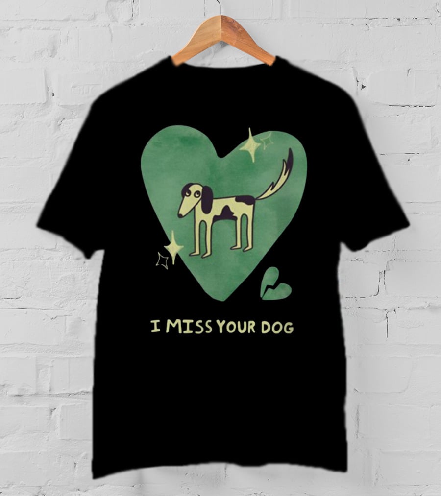 I Miss Your Dog Heart Shape Stars Black And Green T-Shirt