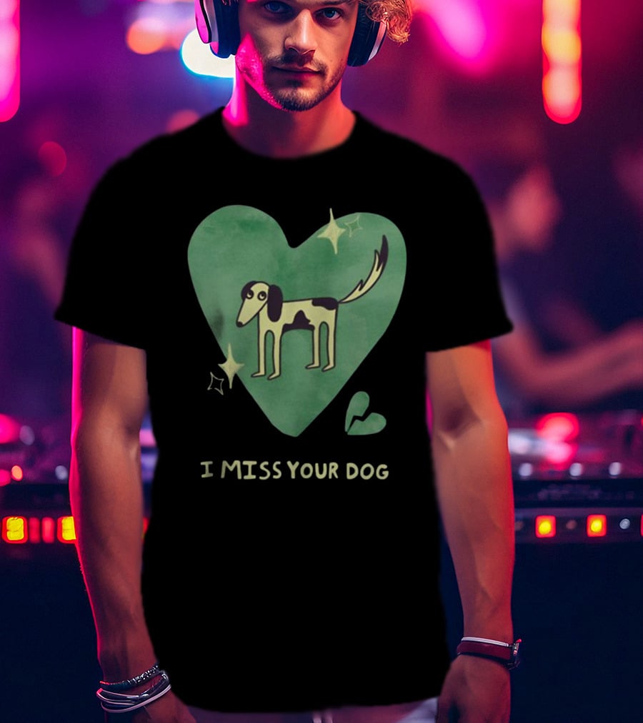 I Miss Your Dog Heart Shape Stars Black And Green T-Shirt
