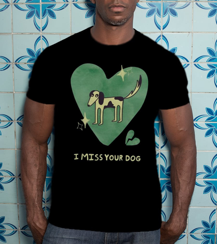 I Miss Your Dog Heart Shape Stars Black And Green T-Shirt