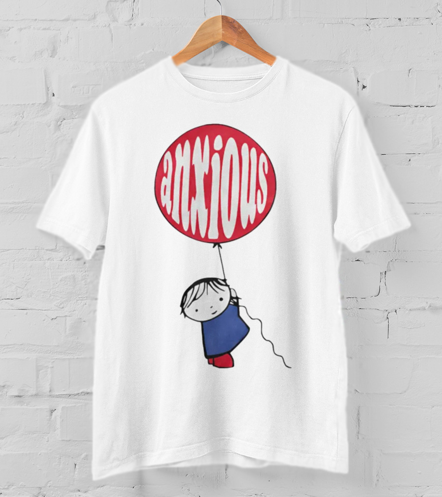 Anxious Balloon Child Holding Red Balloon With White Anxious Text T-Shirt