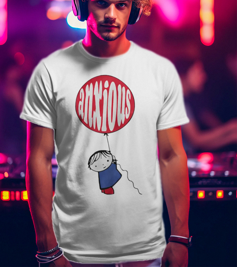 Anxious Balloon Child Holding Red Balloon With White Anxious Text T-Shirt