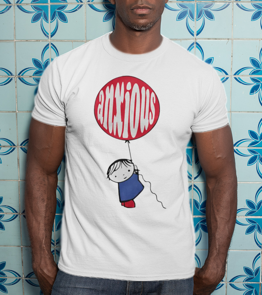 Anxious Balloon Child Holding Red Balloon With White Anxious Text T-Shirt