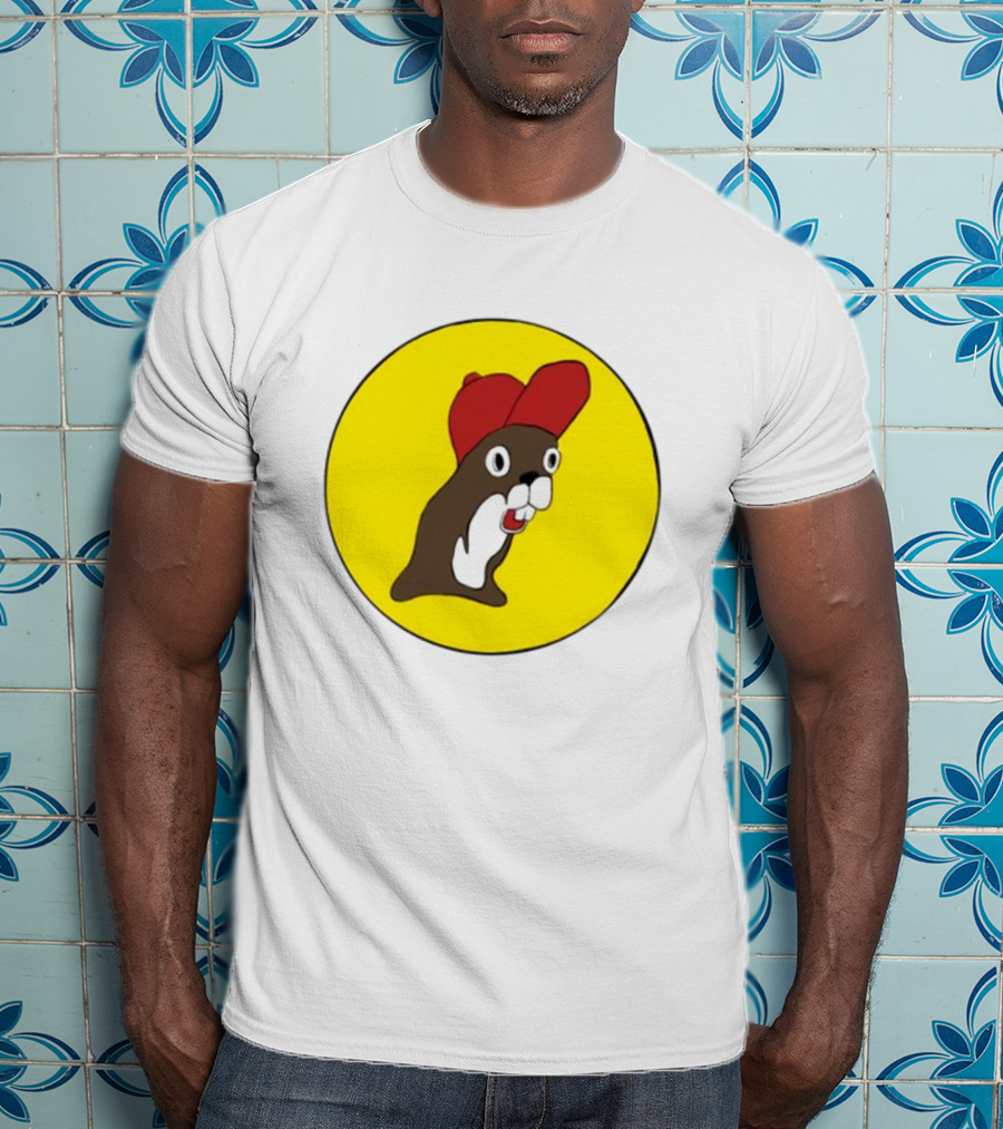 Baby Genius Beaver Red Cap Yellow Circle Buc-ee's Cup T-Shirt