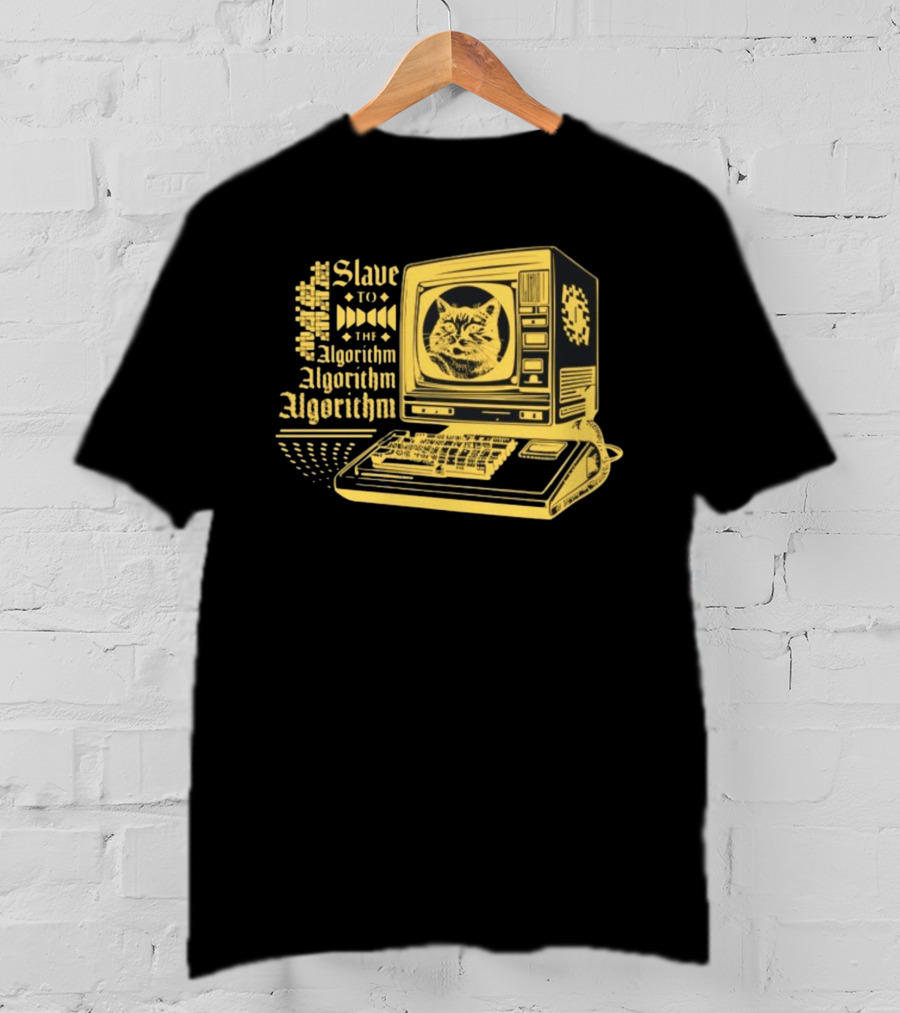 Freddytylerpaul Slave To The Algorithm Retro Computer Cat T-Shirt