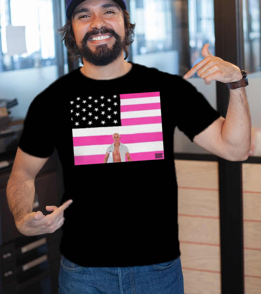 Ryan Gosling Pink Ish Tape American Flag Stars Explicit Content T-Shirt