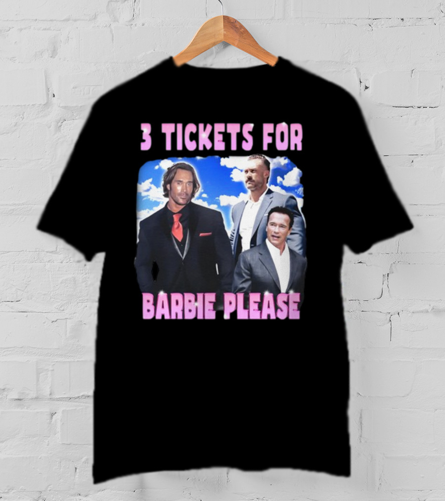 Memeabletees 3 Tickets For Barbie Please With Three Men In Suits T-Shirt